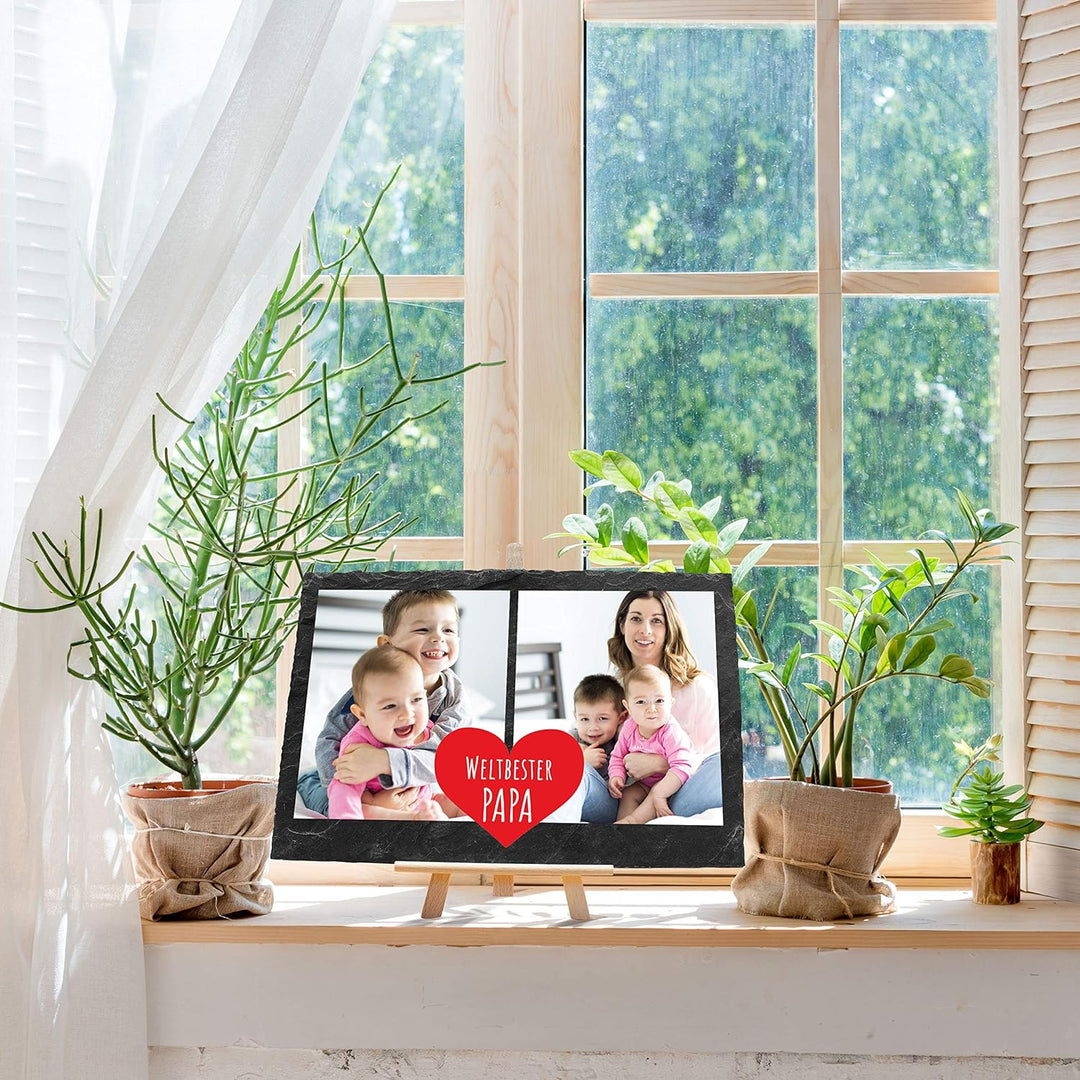 wandmotiv24 Schiefertafel Bester Papa, Personalisiert mit Ihren Farbfotos, Aufstellschild 2 Bilder i