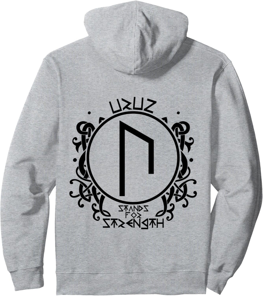 URUZ Stärke Nordische Wikinger Rune Keltisches Symbol Rücken Pullover Hoodie