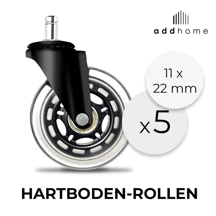 addhome 5er Set Hartbodenrollen | Bürostuhl Rollen 11x22mm | leise Ersatzrollen für Teppich- und Par