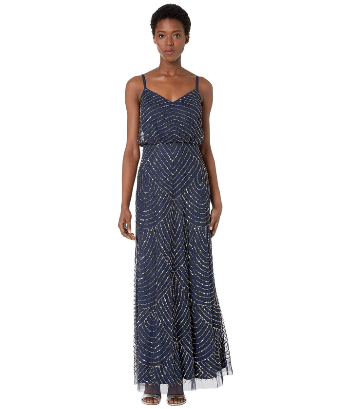 Adrianna Papell Damen-Blouson Perlenkleid 34 Navy, 34 Navy