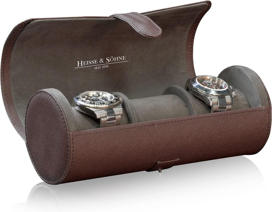 Heisse & Söhne seit 1976 - Uhrenrolle 3 Uhren braun. Elegante Uhrenbox, Uhrenetui, Uhren Aufbewahrun