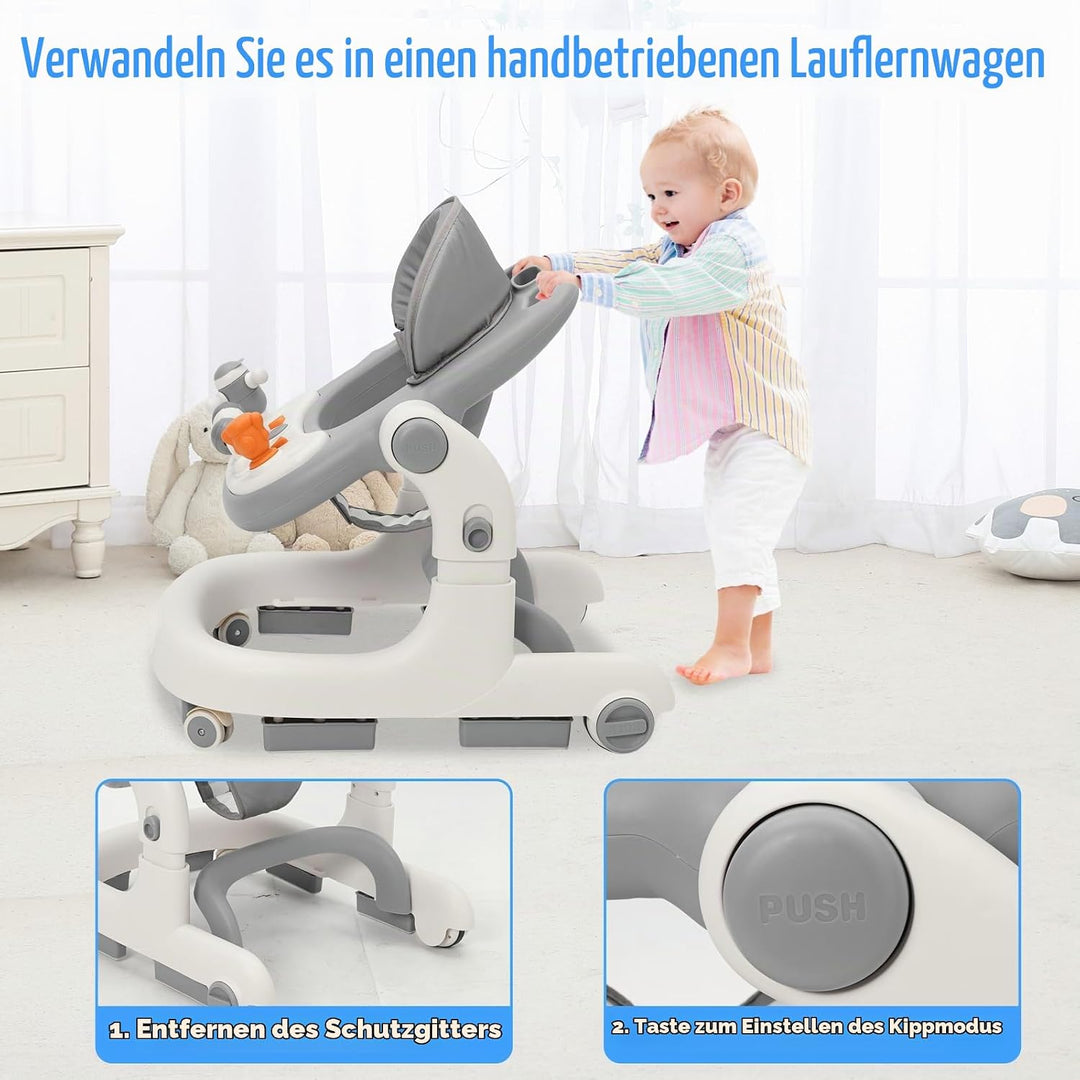 Siairo 3 in 1 Lauflernhilfe Baby Lauflernhilfe mit einstellbarer Höhe &amp; Geschwindigkeit Rollen, Lich