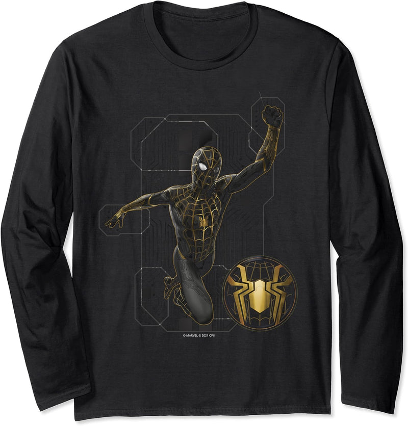 Marvel Spider-Man: No Way Home Black and Gold Suit in Action Langarmshirt
