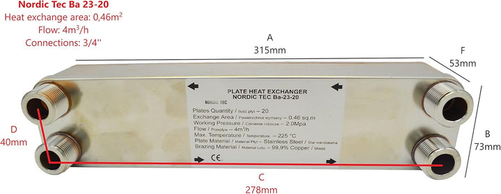Edelstahl Plattenwärmetauscher Wärmetauscher mit Isolierung Nordic Tec Ba-23-20 20 Platten 90kW 3/4”