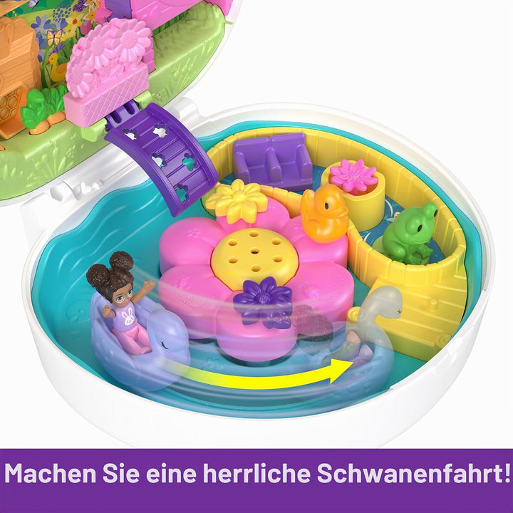 Polly Pocket Blumen-Häschen Schatulle - Spielset mit Wasserspass und Farbwechseleffekt, 2 Puppen, 12