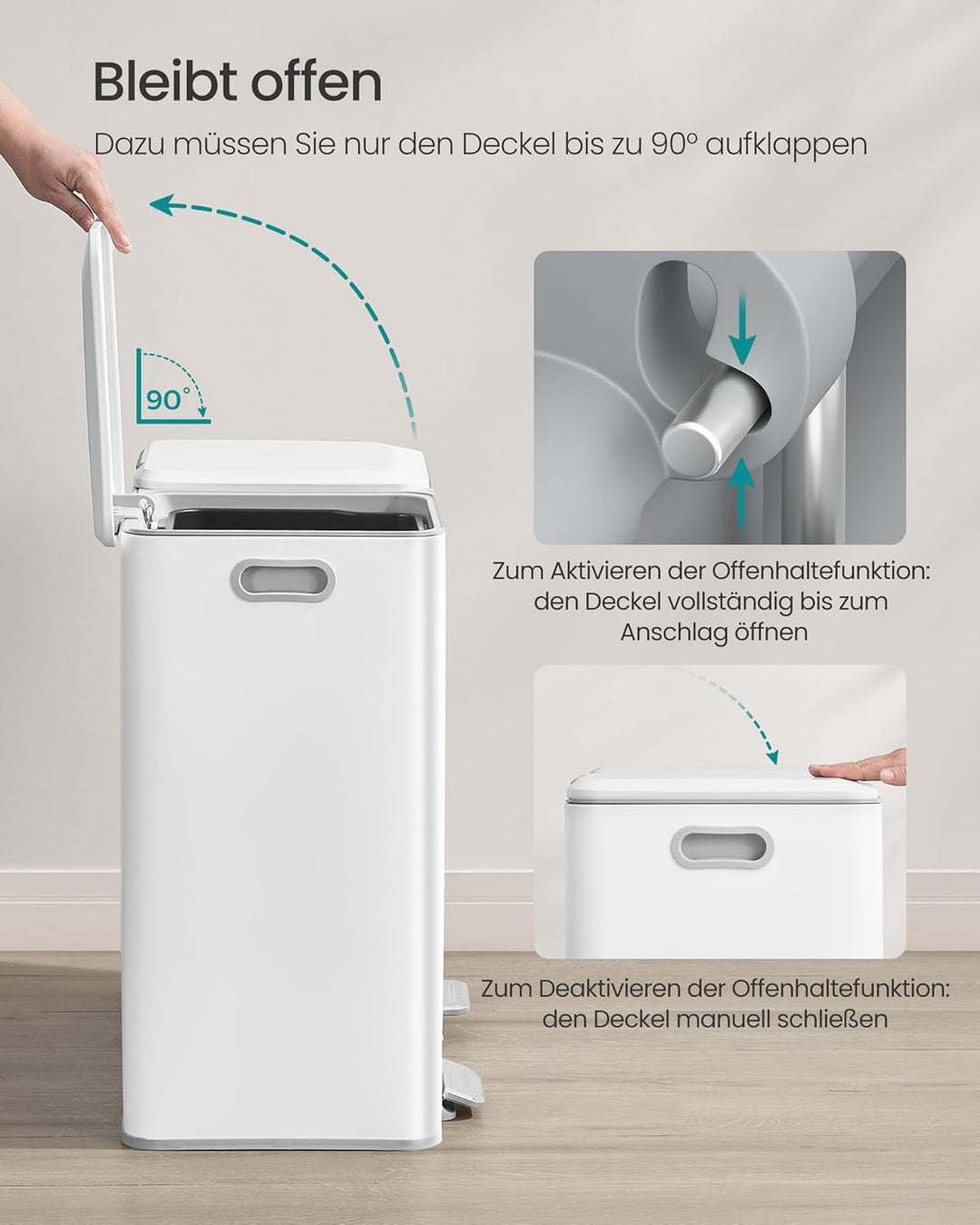 SONGMICS Mülleimer Küche, 2 x 30 L, 2 Fächer, Mülltrennsystem, Softclose, herausnehmbare Inneneimer,