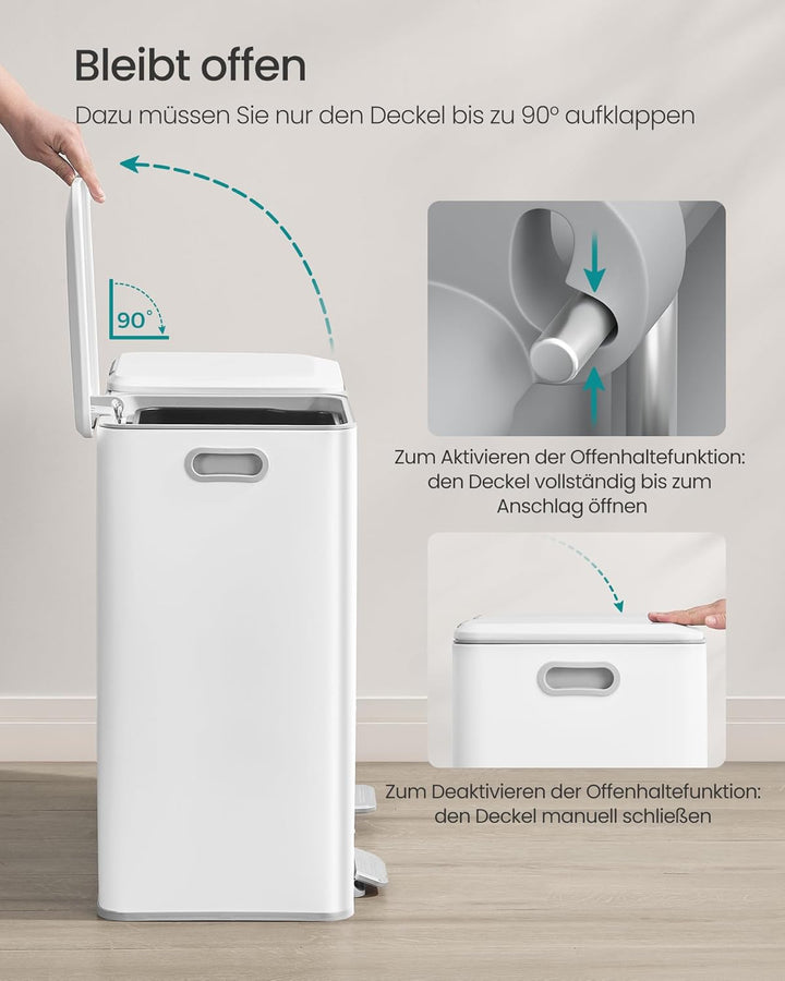 SONGMICS Mülleimer Küche, 2 x 30 L, 2 Fächer, Mülltrennsystem, Softclose, herausnehmbare Inneneimer,