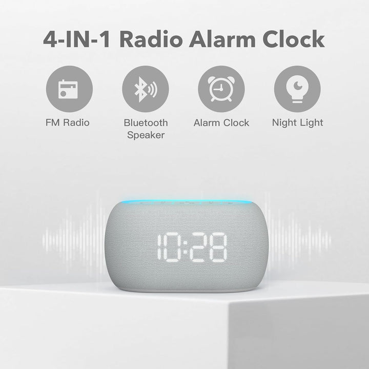 ANJANK Radiowecker mit Bluetooth Lautsprecher, 10W Hi-Fi Dual-Lautsprecher, 7-Farbiges Nachtlicht, D