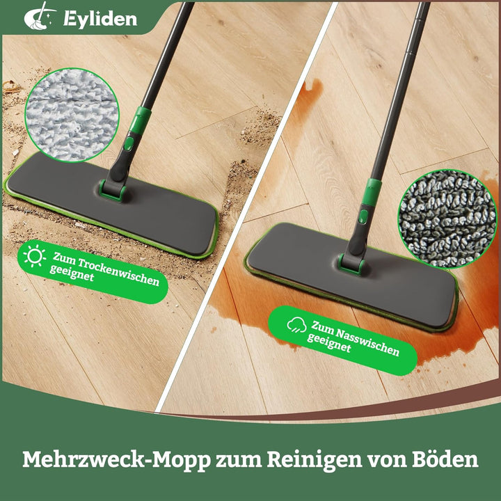 Eyliden Wischmopp Bodenwischer für alle Böden - 153CM Verstellbarer Flachmopp mit 4 waschbaren Bezüg