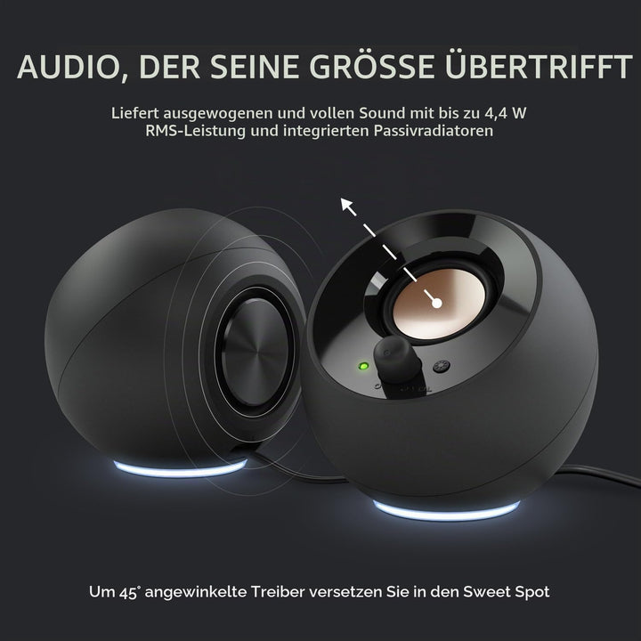 CREATIVE Pebble SE Minimalistischer 2.0 USB-C versorgter PC-Lautsprecher mit RGB-Beleuchtung, 3.5mm