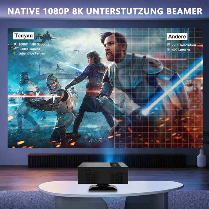 [Google TV & Offizielle Apps] Beamer 4K 8K Unterstützt, Smart Beamer Heimkino 1080P FHD, Autofokus &