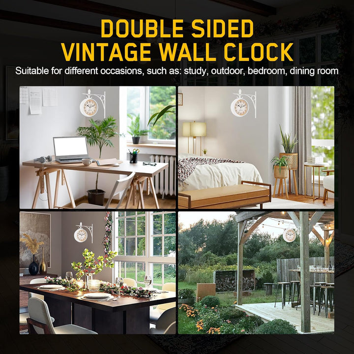 Samger Bahnhofsuhr Doppelseitig Wanduhr Garten Uhr Bahnhof mit Halterung, Retro Vintage-Stil, 29CM,