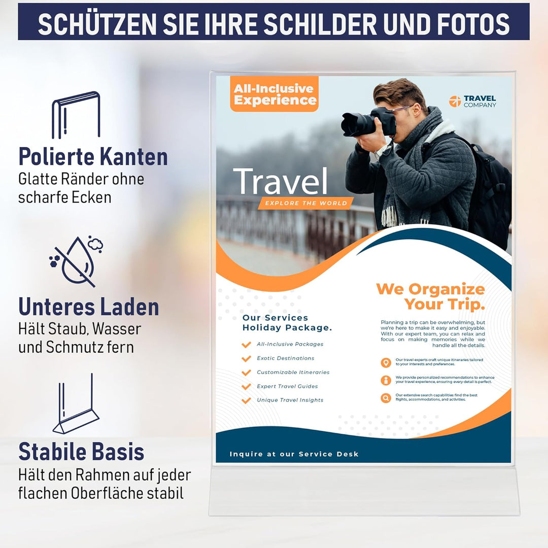 Acryl-Schilderhalter A4, 6 Stück, T-förmiger Menühalter mit einfachem Design von unten, doppelseitig