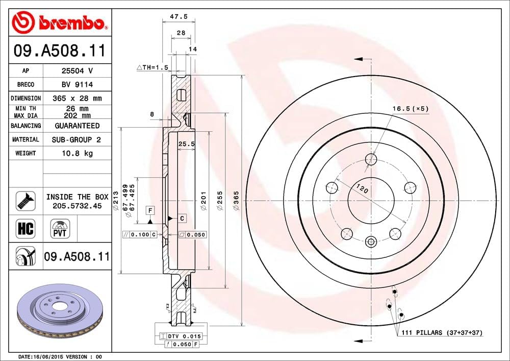 BREMBO 09.A508.11 Bremsscheiben Set of 2