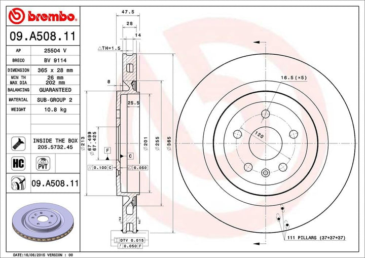 BREMBO 09.A508.11 Bremsscheiben Set of 2