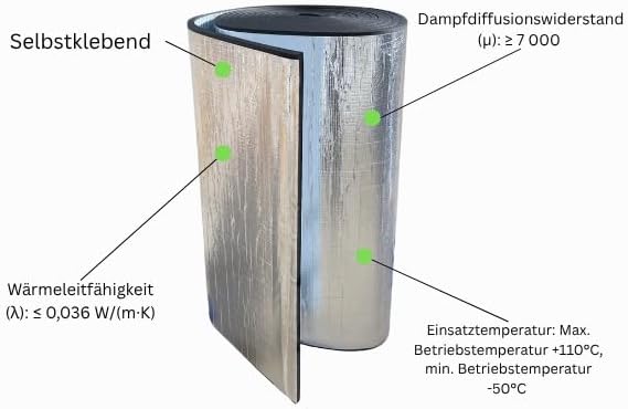 ArmaFlex Duct Plus ALU Selbstklebende Isolierrollen Kautschuk Matte B-s3, d0 Dämmmatten Dämmung Isol
