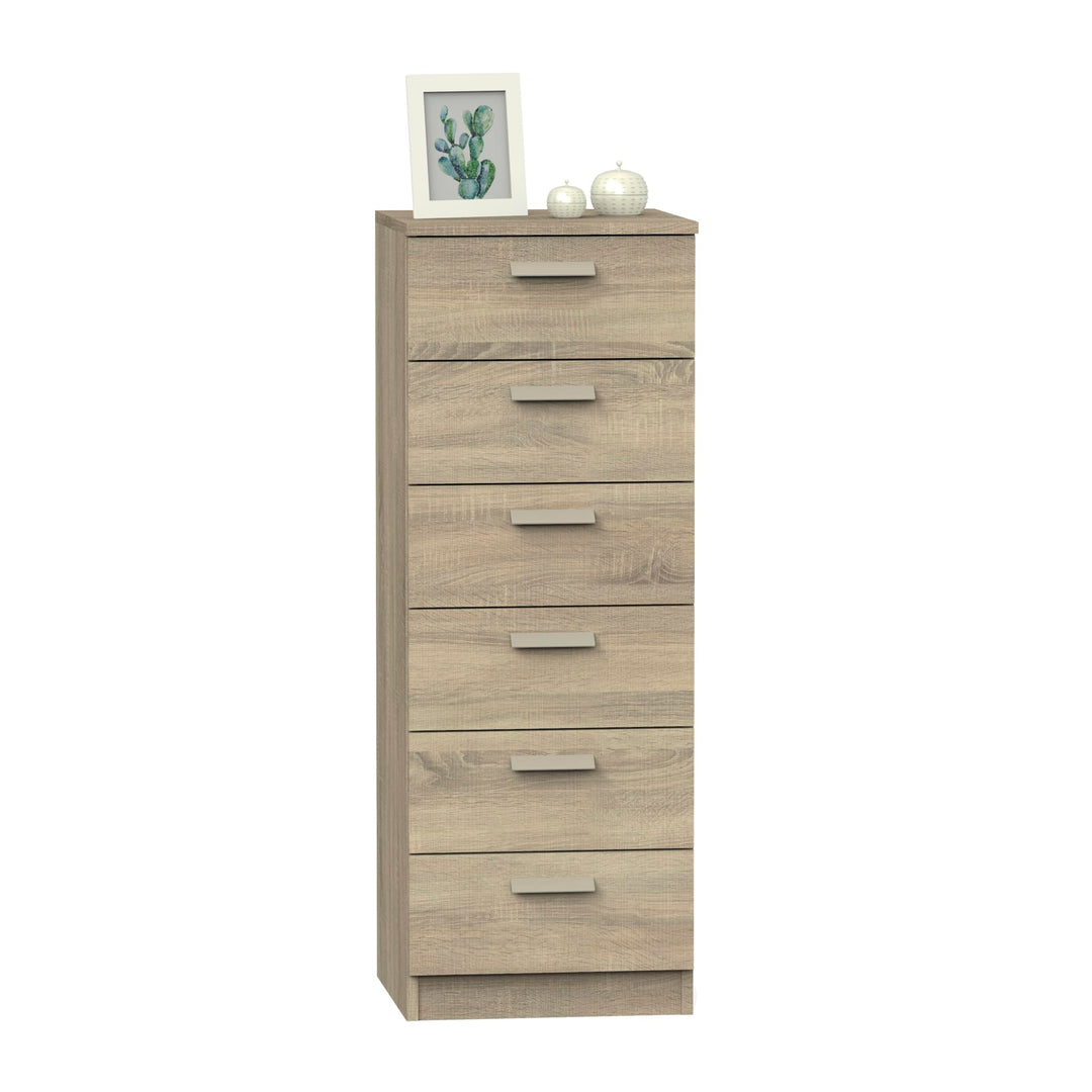 Muebles Pitarch | Hochkommode 6 Schubladen mit Metallführungen, Schlafzimmerkommode, Cambrian Eiche,