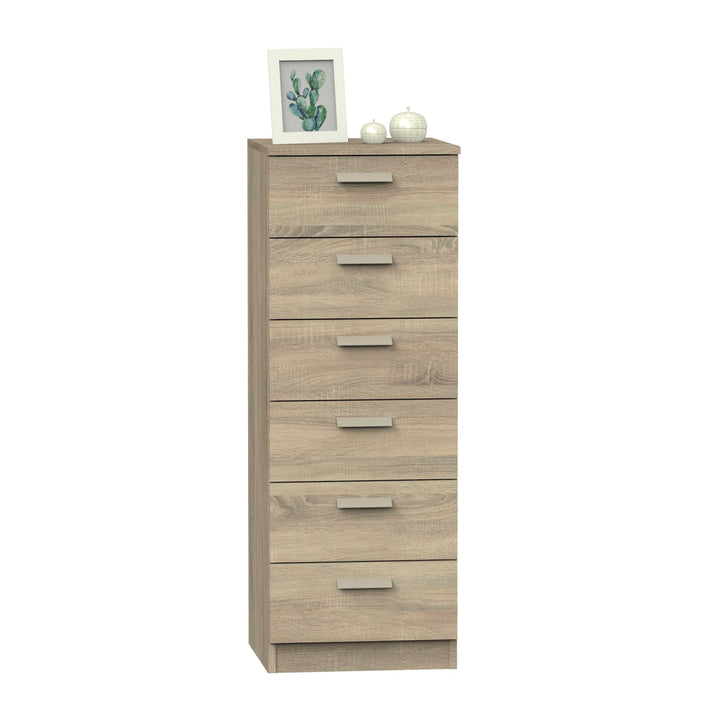 Muebles Pitarch | Hochkommode 6 Schubladen mit Metallführungen, Schlafzimmerkommode, Cambrian Eiche,