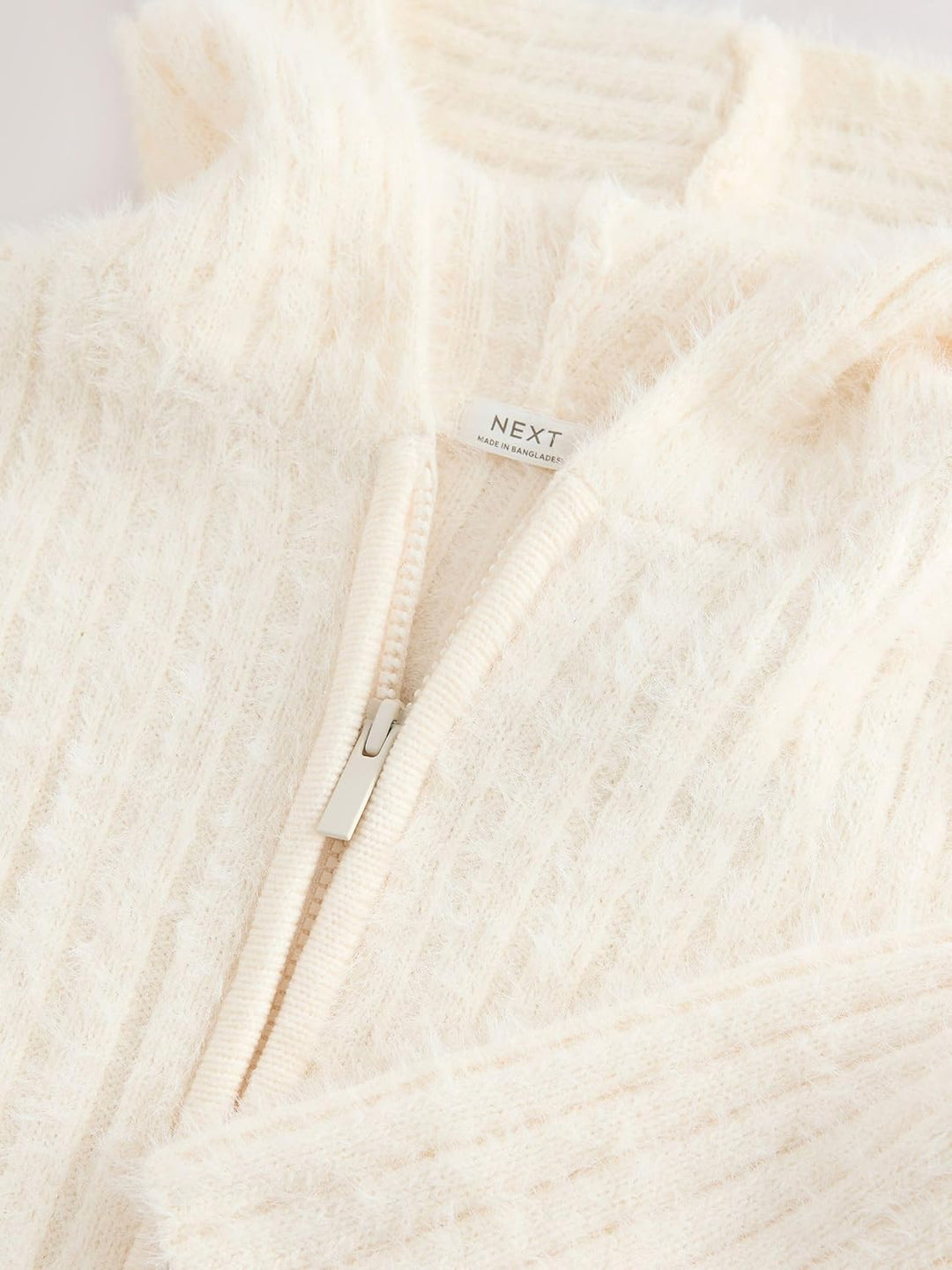 NEXT Mädchen Flauschige Kapuzenjacke mit durchgehendem Reissverschluss 98 Ecru, 98 Ecru
