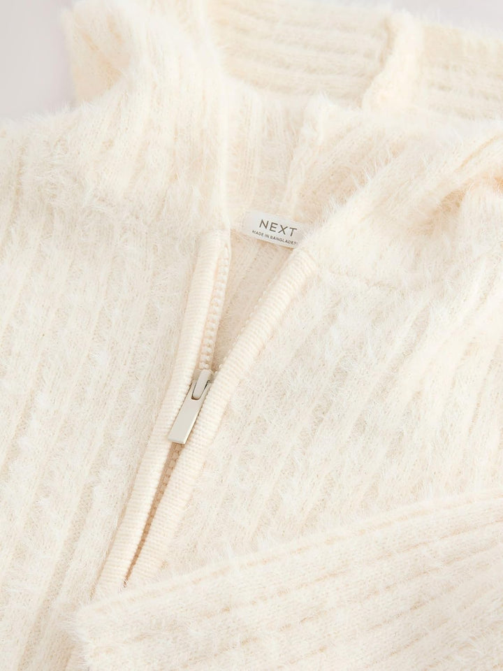 NEXT Mädchen Flauschige Kapuzenjacke mit durchgehendem Reissverschluss 98 Ecru, 98 Ecru