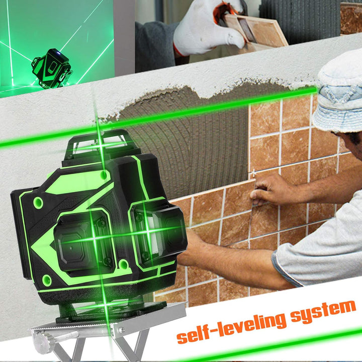 Kreuzlinienlaser, 4x360° Selbstnivellierender Grüner Laser-Wasserwaage, 4D-Rotationslaser mit 16 Lin