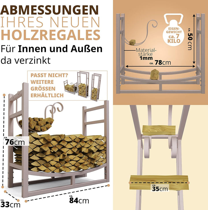 Kaminholzregal Metall 84x33x76 innen I aussen VERZINKT Ablage für Anzündholz Holzregal Brennholz Kam