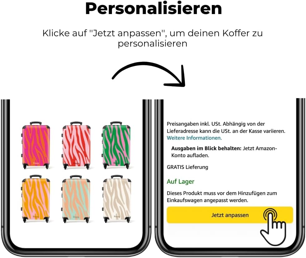 NoBoringSuitcases.com® Reisekoffer 67cm 72L Personalisiert - Grosser Hartschalenkoffer mit Rollen, L