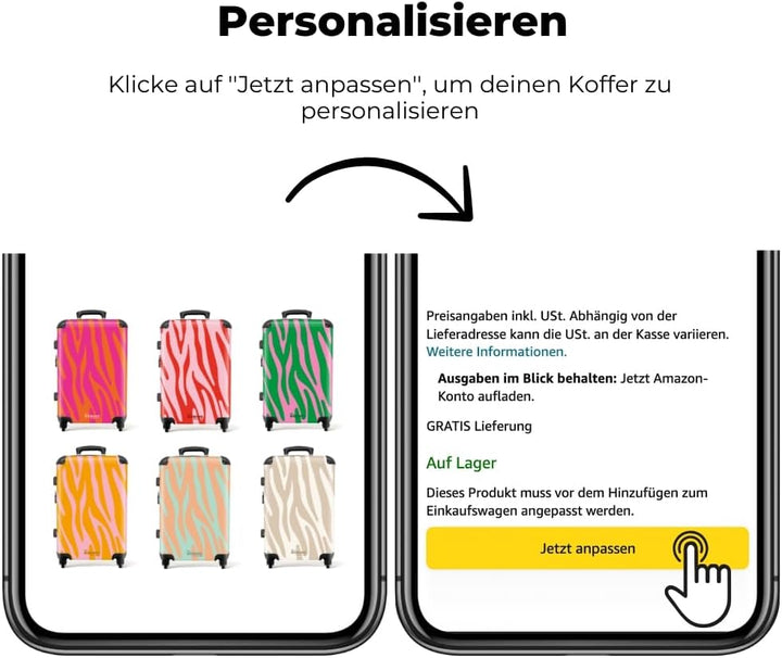 NoBoringSuitcases.com® Reisekoffer 67cm 72L Personalisiert - Grosser Hartschalenkoffer mit Rollen, L