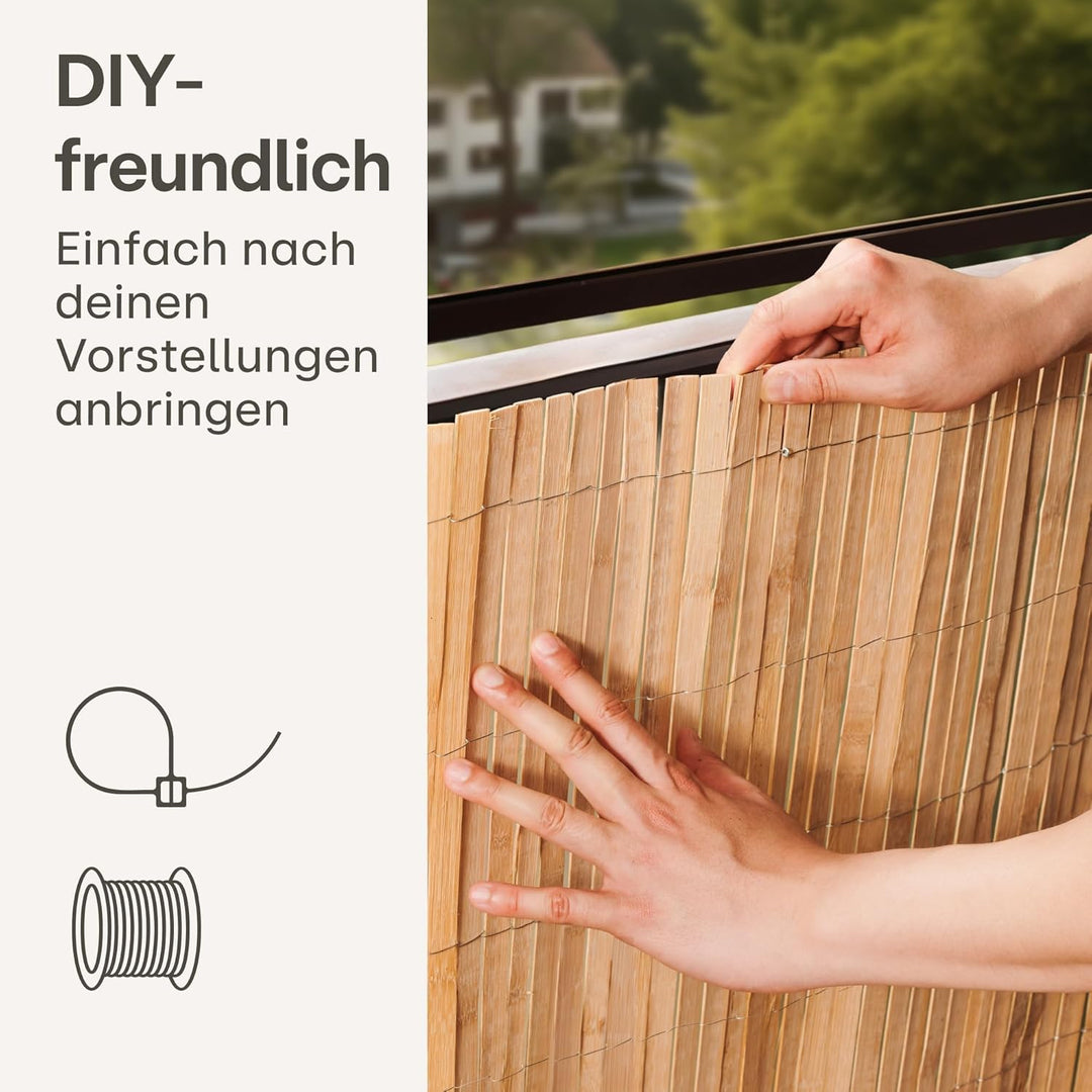 Praknu Balkon Sichtschutz Holz 90 x 300cm - FSC® Zertifizierter Bambus - Einsetzbar Im Innen Und Aus