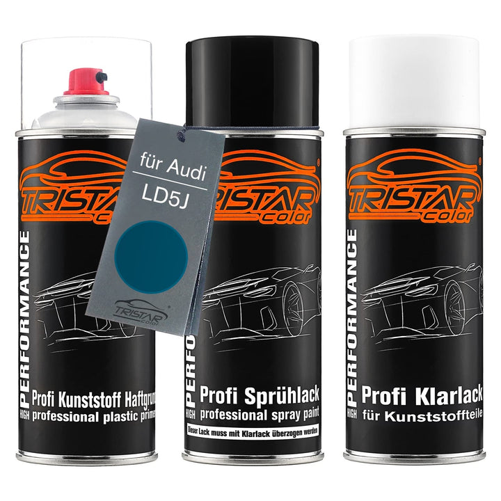 TRISTARcolor Autolack Spraydosen Set für Kunststoff Stossstange für Audi LD5J Carribean Blue Metalli
