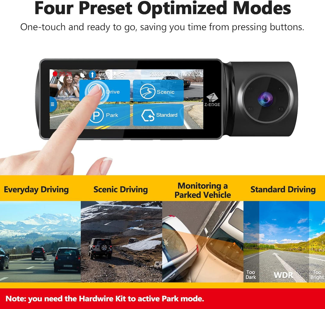 Z-Edge T3P 3 Kanal 4K Dashcam mit WiFi GPS, Vorne Innen Hinten 1600P+1080P+1080P, IPS Touchscreen, I