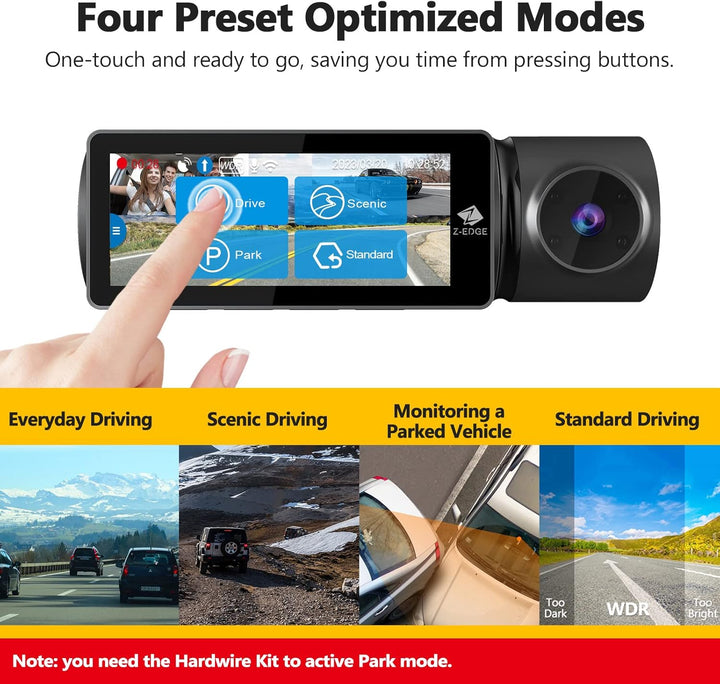 Z-Edge T3P 3 Kanal 4K Dashcam mit WiFi GPS, Vorne Innen Hinten 1600P+1080P+1080P, IPS Touchscreen, I