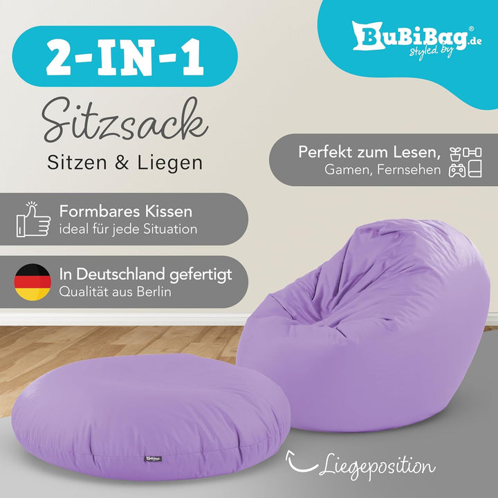 BuBiBag 2in1 Sitzsack L - XXL mit Füllung für Kinder & Erwachsene, Gaming Beanbag & Bodenkissen für