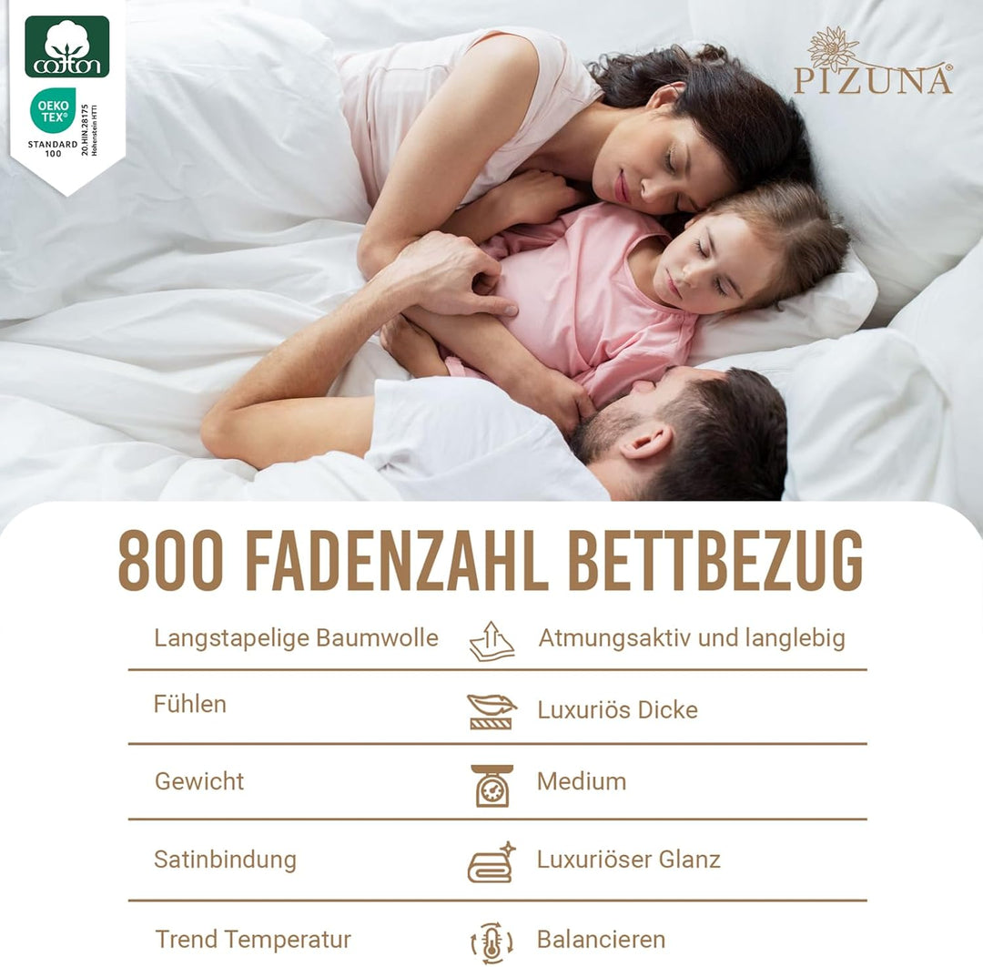 Pizuna 800 Fadenzahl aus Baumwolle Bettwäsche Weiss, 100% Langstaple Baumwolle Bettbezug und Kissenb