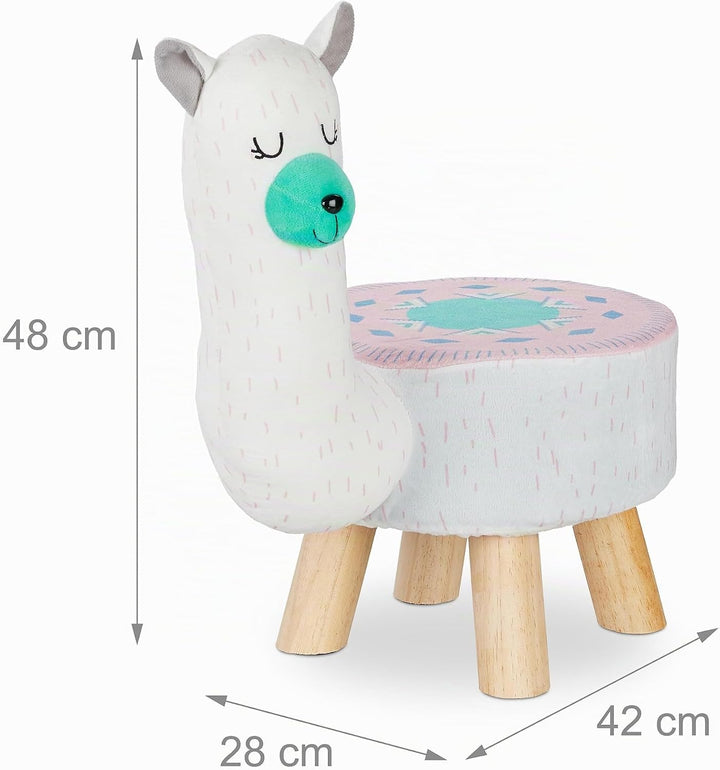 Relaxdays Tierhocker Lama für Kinder, Plüschbezug, rund, Sitzgelegenheit Kinderzimmer, Kinderhocker