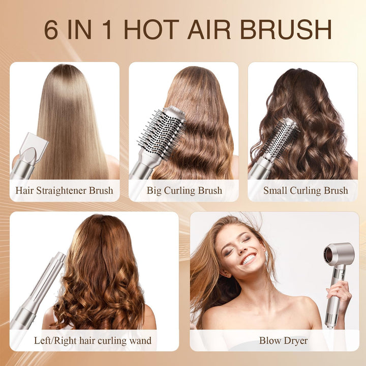 [140000 RPM]Warmluftbürste [6 in 1] Air Styler &amp; Föhnbürste, Hochtouriger negative Ionen Haartrockne