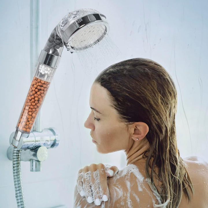 EASYmaxx Wellness-Duschkopf mit Mineralperlen & 3 Wasserstrahl-Modi | Spart 30% Wasser bei ca. 50% m