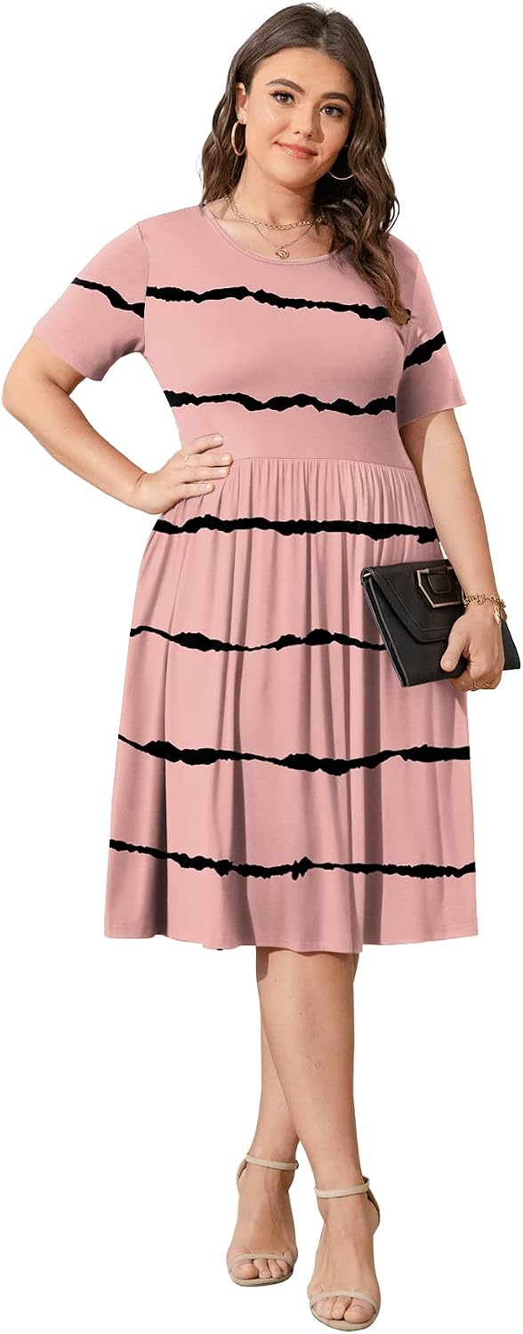 POSESHE Damen-Sommerkleid in Übergrösse 2023, lässig, kurzärmelig, Empire-Taille, lockere Passform,
