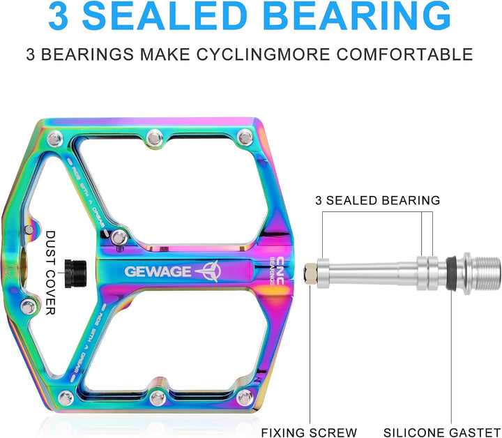 GEWAGE Rennrad-/Mountainbike-Pedale – 3 Lager Fahrradpedale – CNC-gefräste 9/16-Zoll-Flachpedale mit