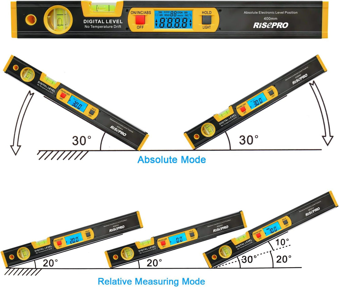 Neigungsmesser, RISEPRO Digitale Neigungsmesser Winkel Finder Gauge Spirit Level aufrecht Magnet 360