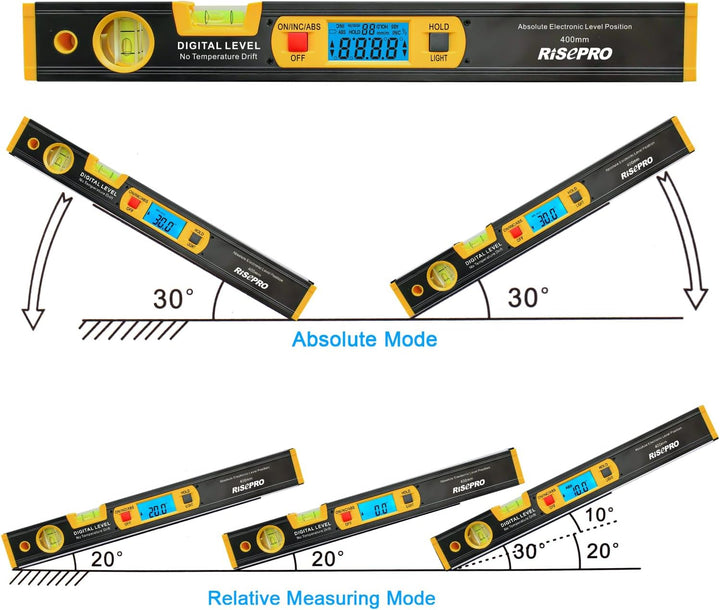 Neigungsmesser, RISEPRO Digitale Neigungsmesser Winkel Finder Gauge Spirit Level aufrecht Magnet 360