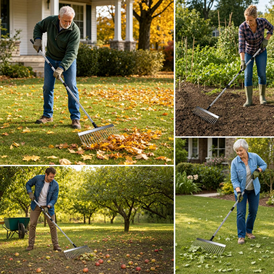 Premium Rasenrechen Edelstahl 160cm - Gartenharke mit 21 stabilen Zinken & 40cm Arbeitsbreite | Manu