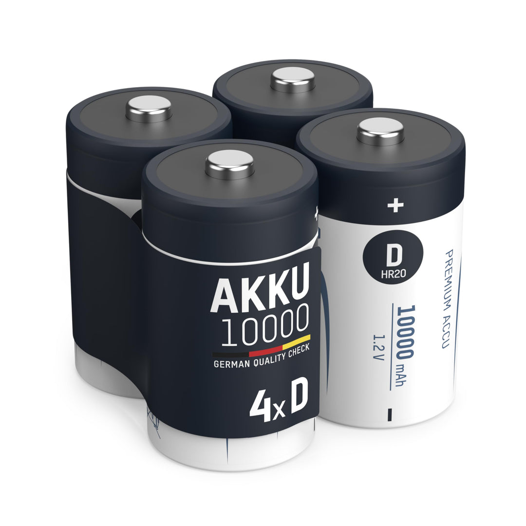 ANSMANN Akku D 10000 mAh NiMH 1,2 V (4 Stück) - Mono D Batterien wiederaufladbar, hohe Kapazität &amp; m