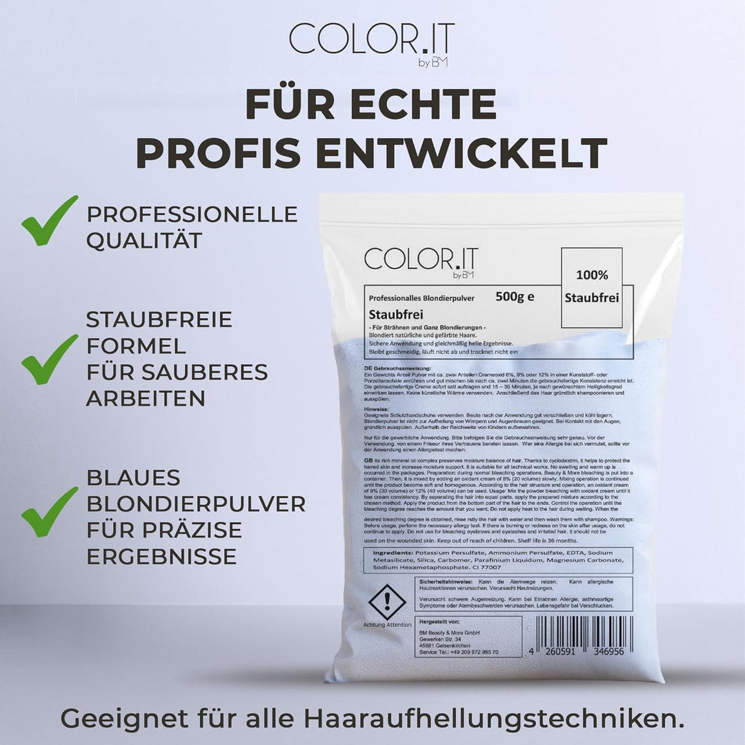 COLOR.IT Professionelles Blondierpulver (3er Pack) Hochwertiges Premium Aufhellungspulver 500g Staub