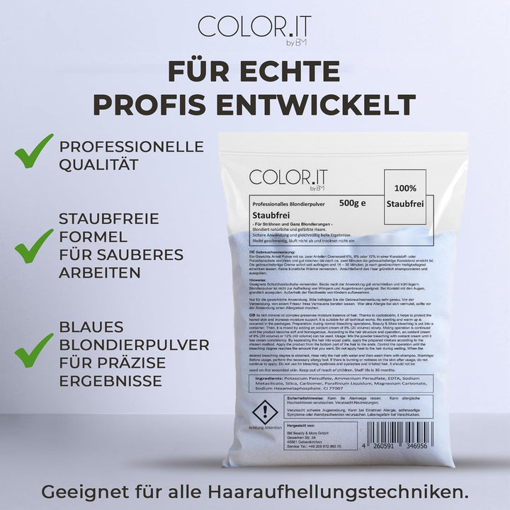 COLOR.IT Professionelles Blondierpulver (3er Pack) Hochwertiges Premium Aufhellungspulver 500g Staub