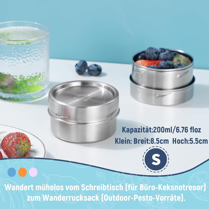 nicelock Brotdose Edelstahl Auslaufsicher (3 Stück), 200ml Klein Edelstahl Dosen, Lunchbox Kinder, L