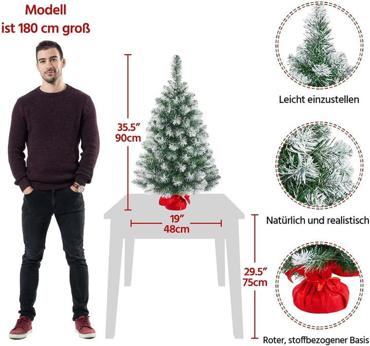 Yaheetech 90 cm Weihnachtsbaum mit Schnee, Mini Kunstweihnachtsbaum, Tisch-Weihnachtsbaum, Weihnacht