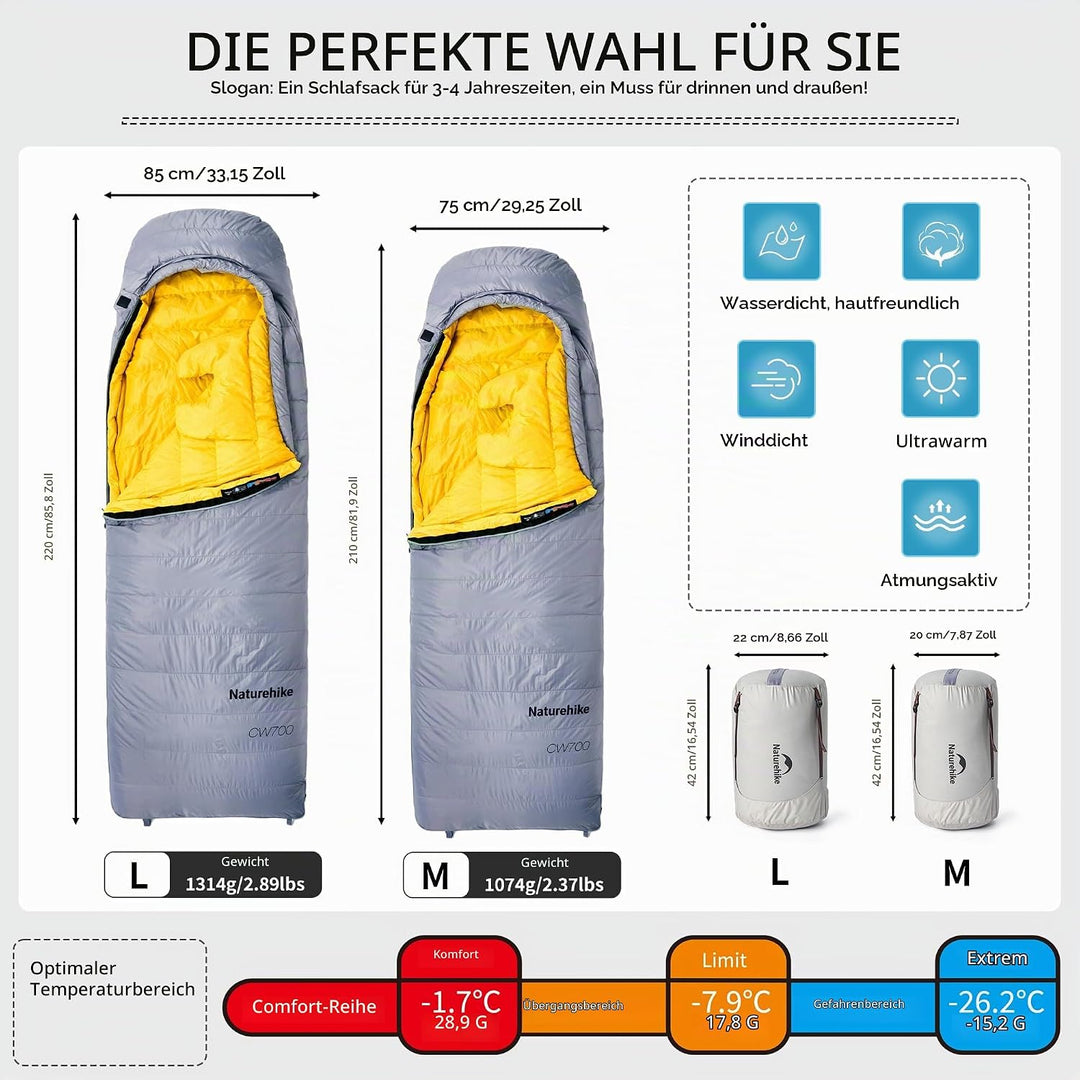 Naturehike CW-Serie RDS Daunenschlafsack,Ultraleichte Tragbare Kompackte Daunen Schlafsack 4 Jahresz
