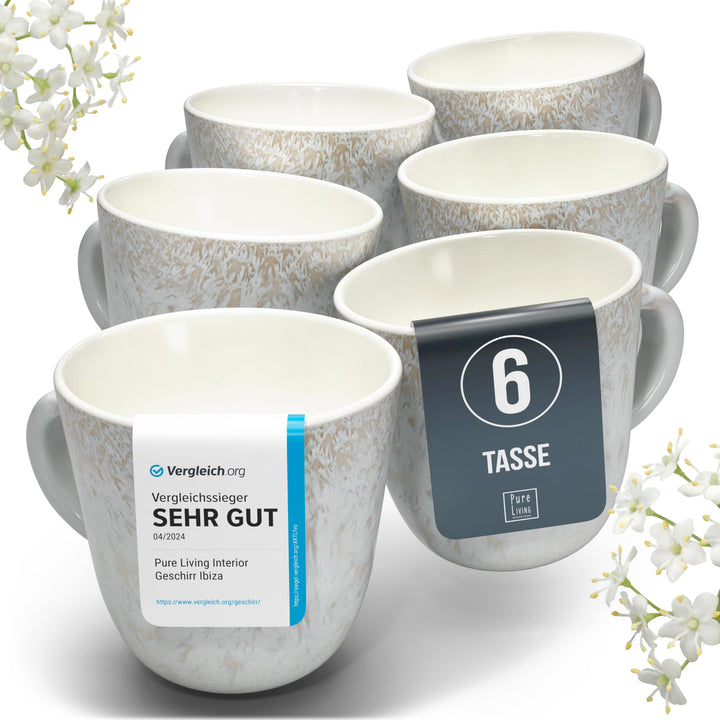 Steingut Kaffeetassen 6 Personen Ibiza TESTSIEGER, Traumhaftes Mediterranes Steingut Tassen Set, Sty