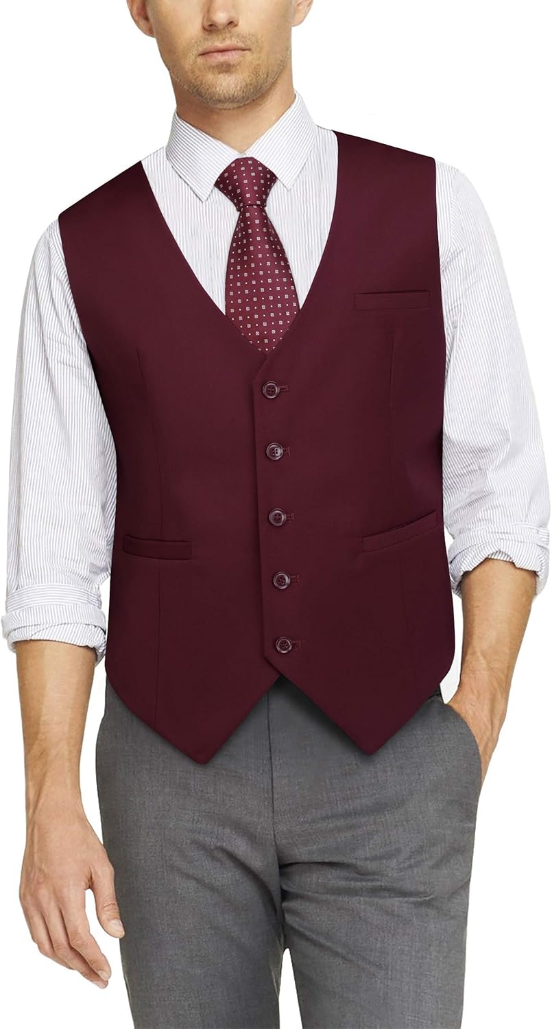 HISDERN Herren Formale Hochzeit Party Weste Baumwolle Einfarbig Weste XS Burgund 2, XS Burgund 2